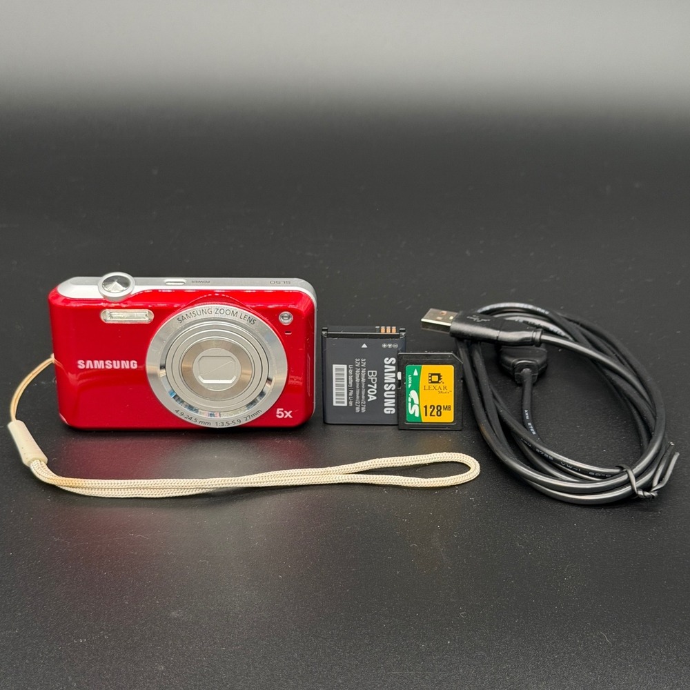 Samsung SL50 Red Digital Camera 10.2MP 5x Zoom Lens Bundle Tested Works